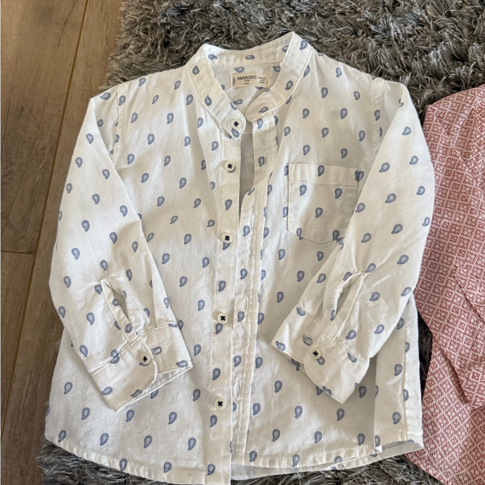 Mango Kids Button-Down Shirt with Blue Paisley on White
